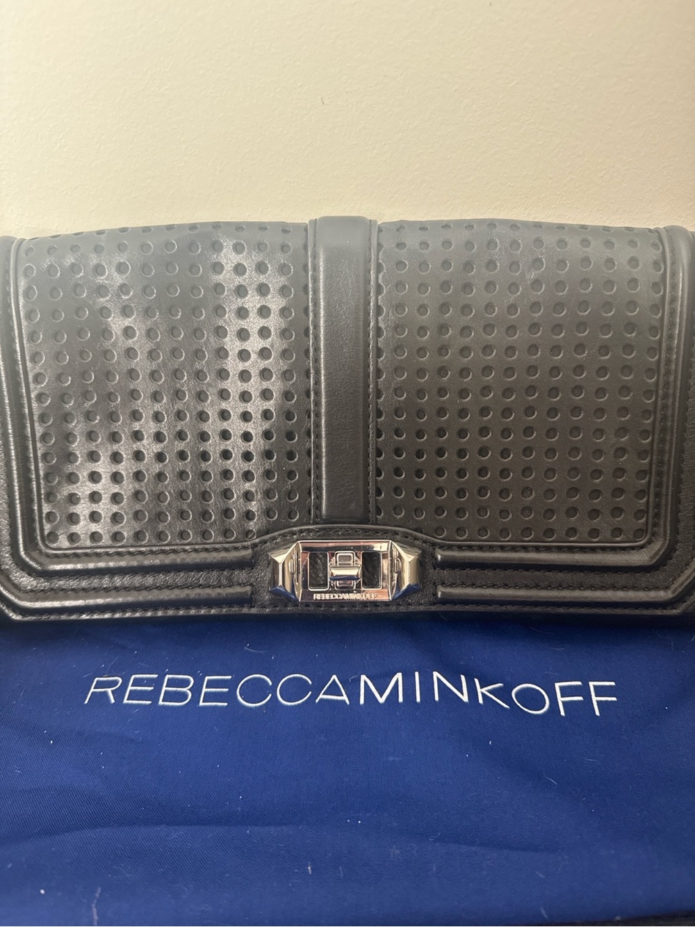 Rebecca Minkoff Black Perforated Leather Turn-Lock Clutch